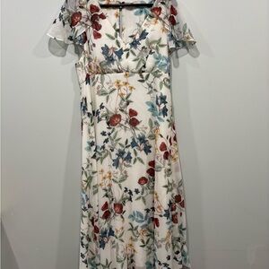 Willow & Clay Cream Sundress with Flutter Sleeves and V-neck for Wedding Guest